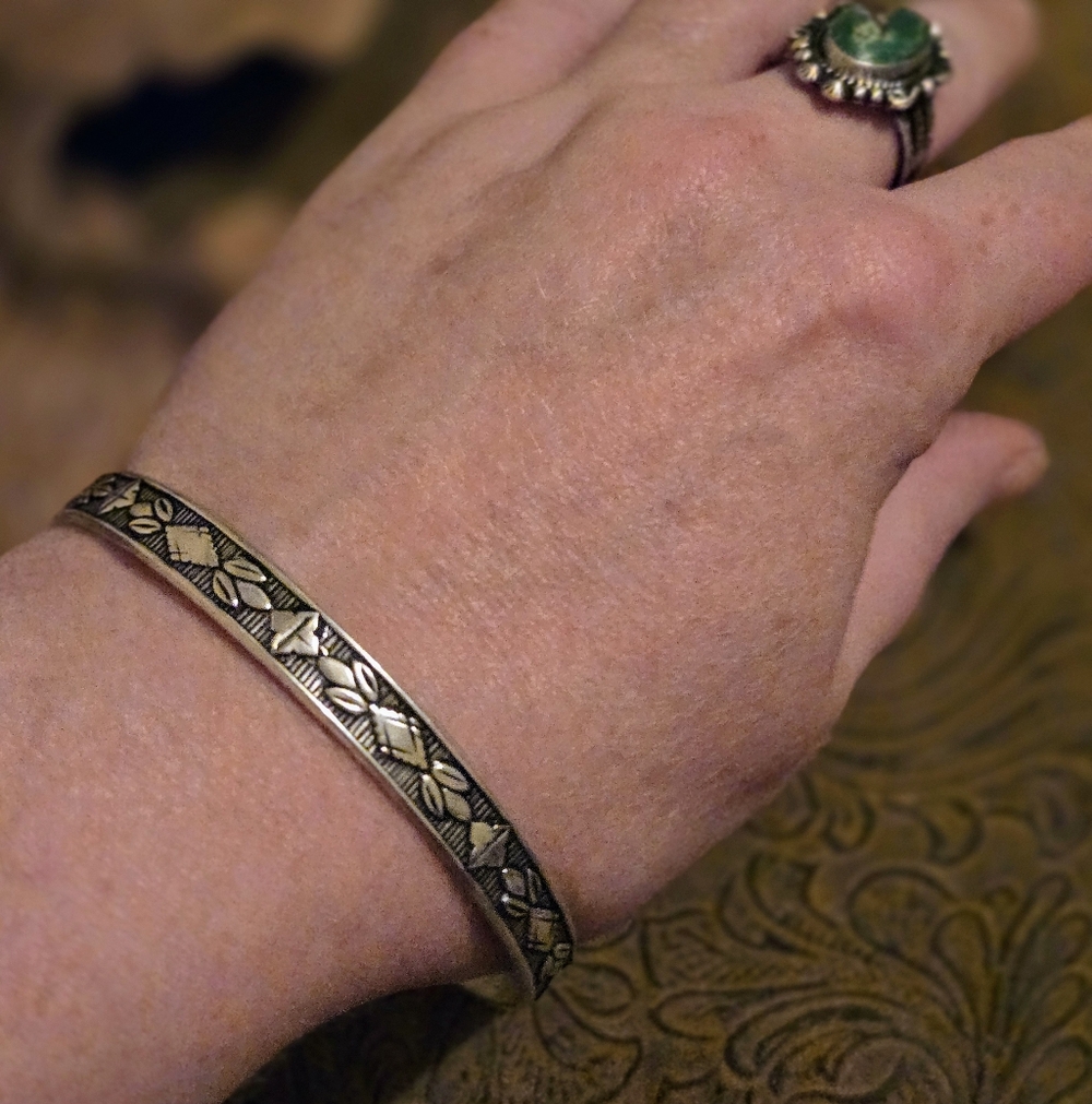 Sterling Silver Clover Pattern Bangle Bracelet - image 5